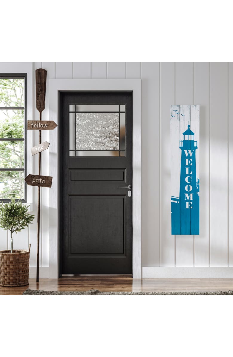 Northlight Weathered Lighthouse "Welcome" Porch Board Sign Decoration - 35.75", Alternate, color, Blue