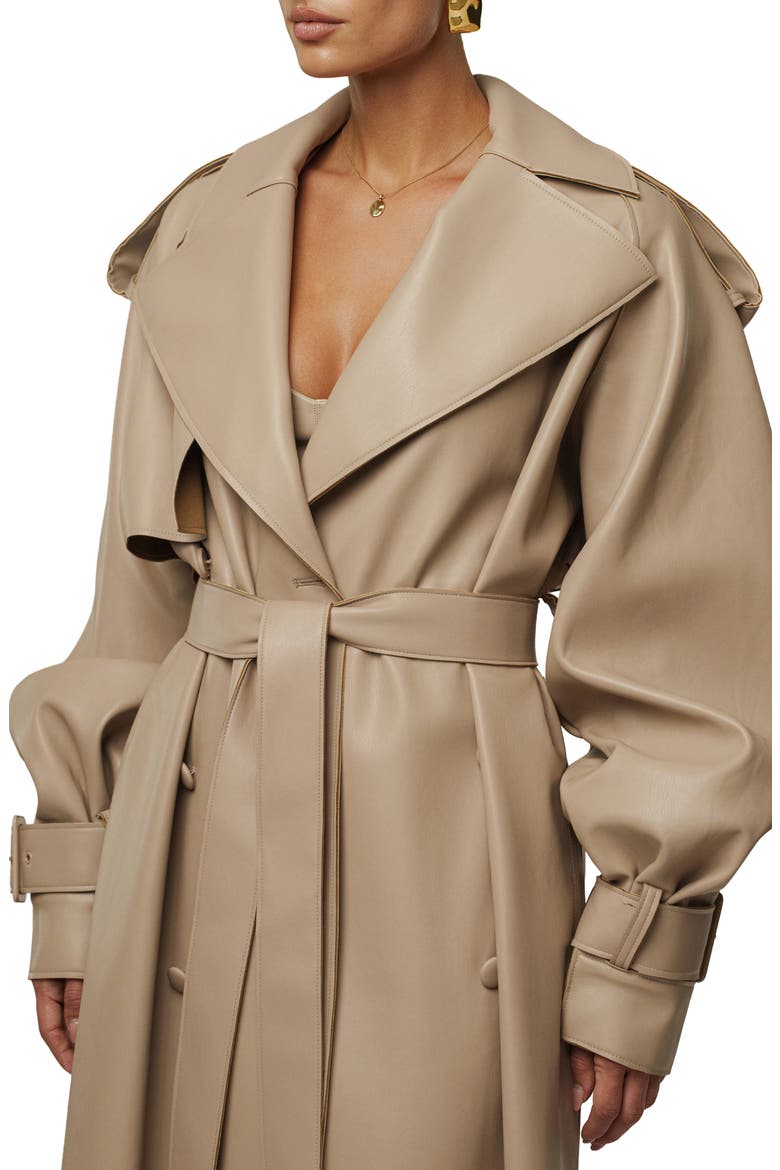 Icon Double Breasted Faux Leather Trench Coat, Alternate, color, TAN