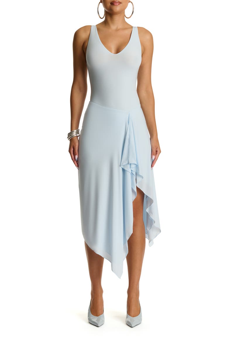 Naked Wardrobe Asymmetric Ruffle Midi Skirt, Alternate, color, Soft Blue