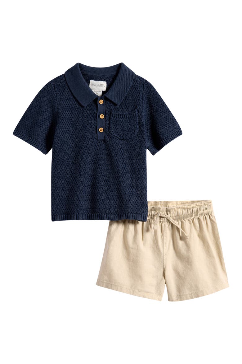 Knit Polo & Shorts Set, Main, color, BLUE