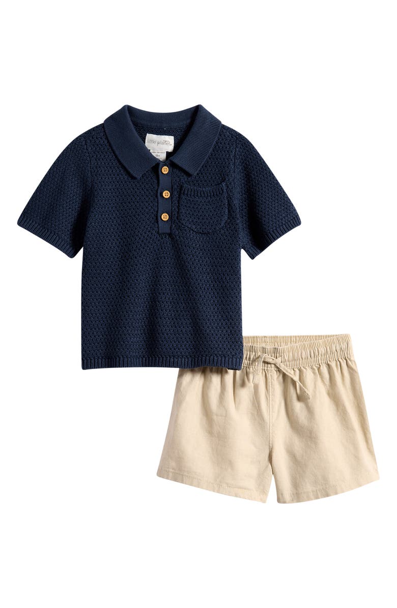 Little Planet Knit Polo & Shorts Set, Main, color, Blue