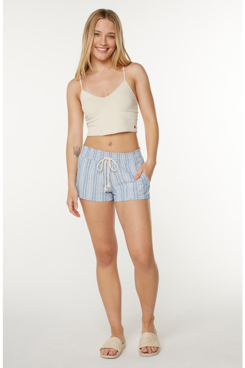 Oceanside Stripe Linen Blend Shorts, Alternate, color, RIVIERA SOLID