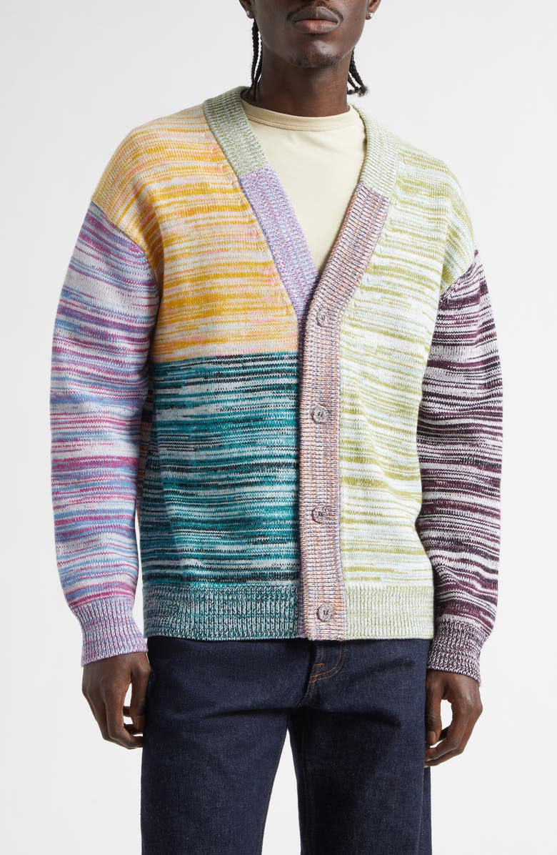Waste Yarn Project Pat Colorblock Space Dye Cardigan, Main, color, White Multi