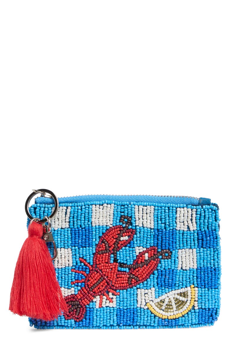 Stripe Lemon Beaded Coin Pouch, Main, color, BLUE MULTI