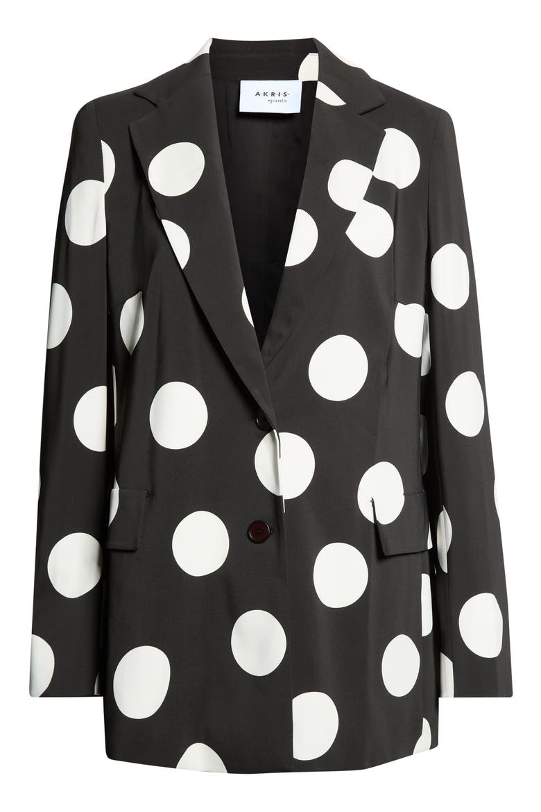 X-Large Polka Dot Single Breasted Stretch Crepe Blazer, Alternate, color, BLACK-CREAM