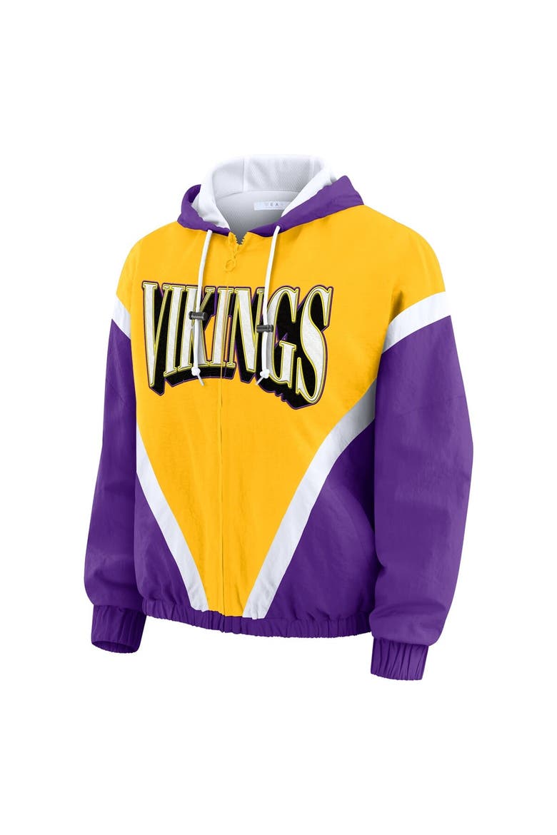 Women's WEAR by Erin Andrews Gold/Purple Minnesota Vikings Retro Crinkle Full-Zip Hoodie Windbreaker, Alternate, color, Gold