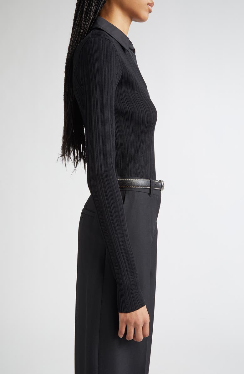 TOTEME Half Placket Long Sleeve Knit Polo, Alternate, color, Black