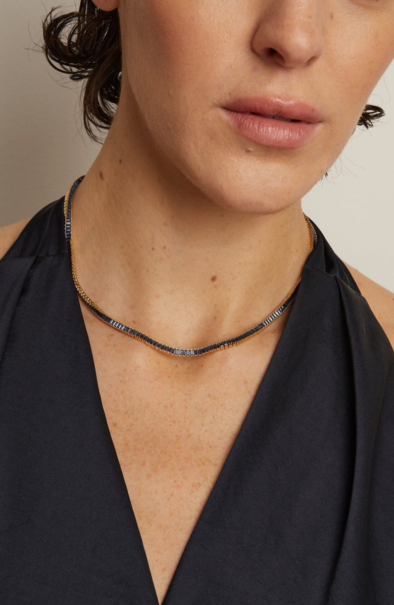 Aurate New York Lab Grown Blue Sapphire Baguette Tennis Necklace, Alternate, color, Blue Sapphire