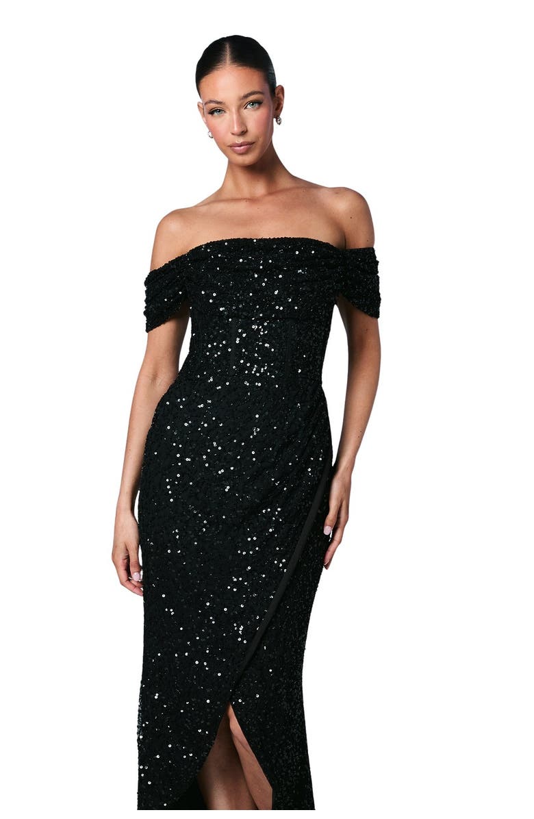 Coast Sequin Bardot Maxi Bridesmaid Dress, Alternate, color, Black
