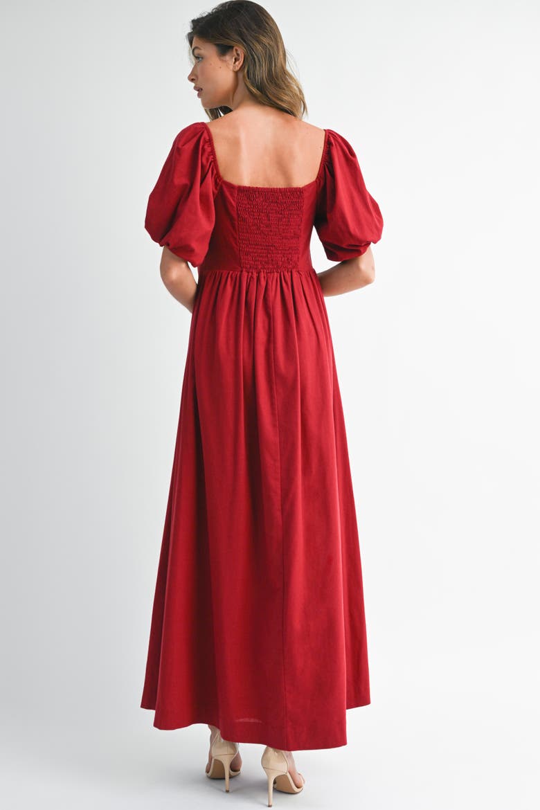 Square Neck Puff Sleeve Maxi Dress, Alternate, color, Burgundy