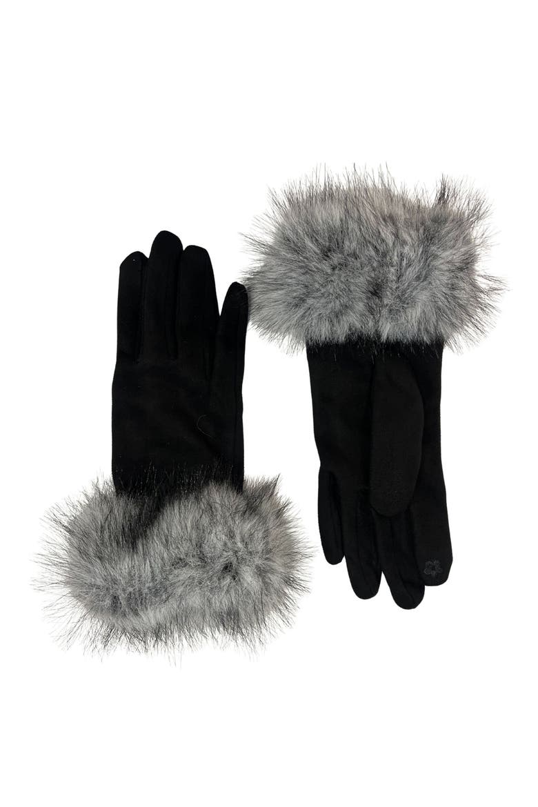 Faux Suede Gloves with Faux Fur Cuffs, Main, color, BLACK/ GREY