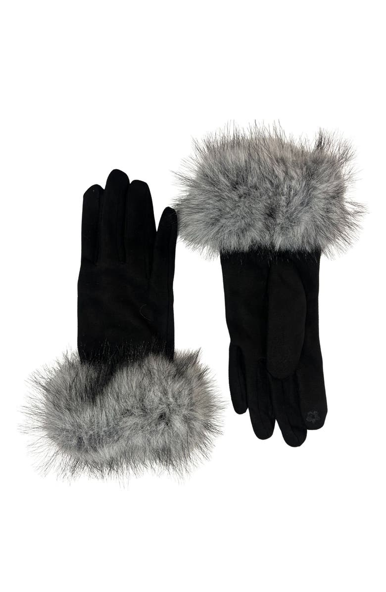 MARCUS ADLER Faux Suede Gloves with Faux Fur Cuffs, Main, color, Black/ Grey