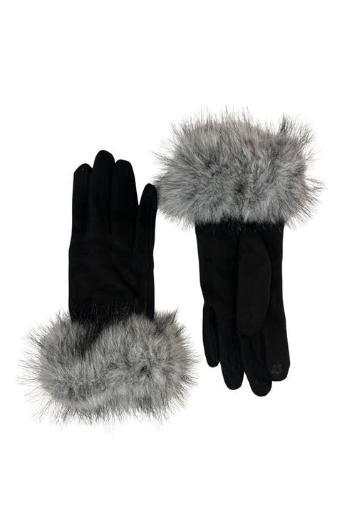Faux Suede Gloves with Faux Fur Cuffs