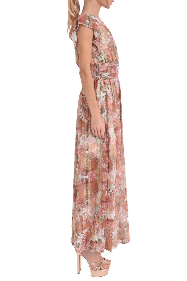 Jennsen Ruched Flutter Sleeve Maxi Dress, Alternate, color, BROWN