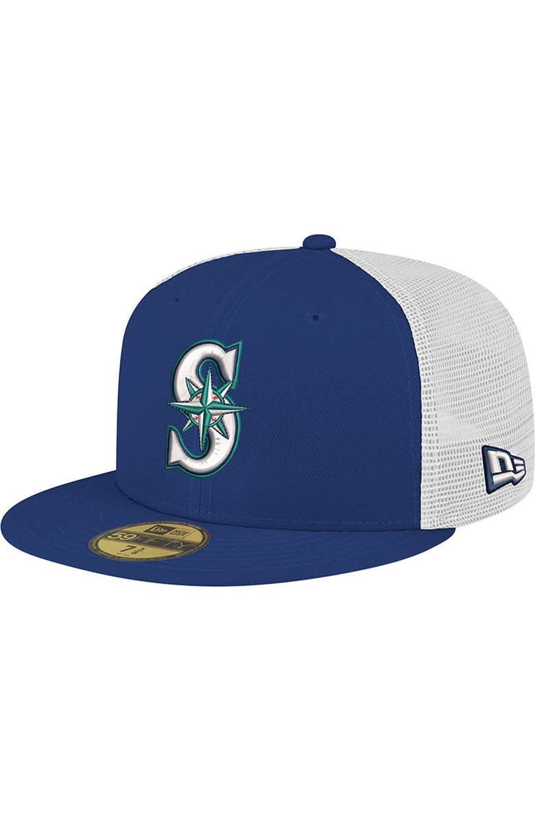 New Era Men's New Era Navy Seattle Mariners Team Color 59FIFTY Trucker Fitted Hat, Main, color, 