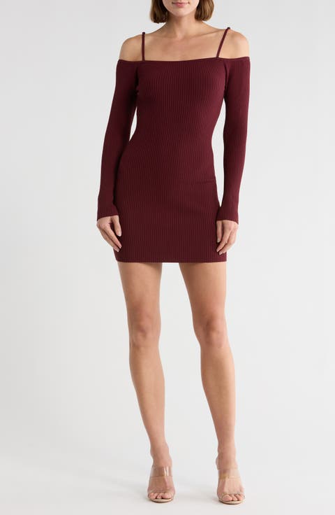 Virgo Cold Shoulder Long Sleeve Rib Sweater Dress (Regular & Plus)