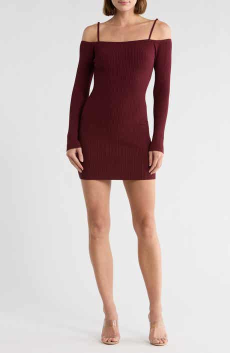 Good American Virgo Cold Shoulder Long Sleeve Rib Sweater Dress