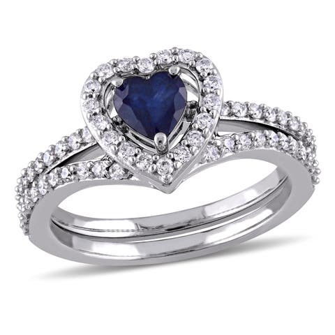 Diffused Sapphire & Diamond Heart Bridal Set