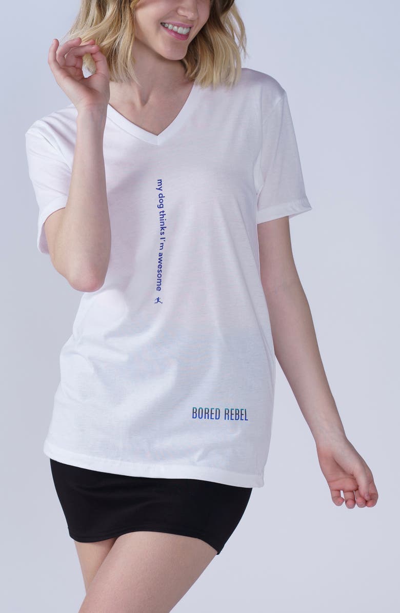BORED REBEL My Dog Thinks I'm Awesome V-Neck Graphic Undershirt, Alternate, color, White