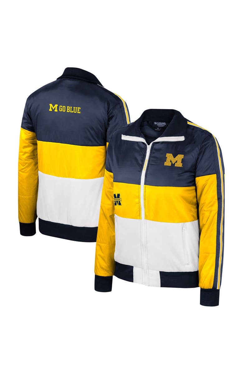 THE WILD COLLECTIVE Women's The Wild Collective  Maize Michigan Wolverines Color-Block Puffer Full-Zip Jacket, Main, color, 