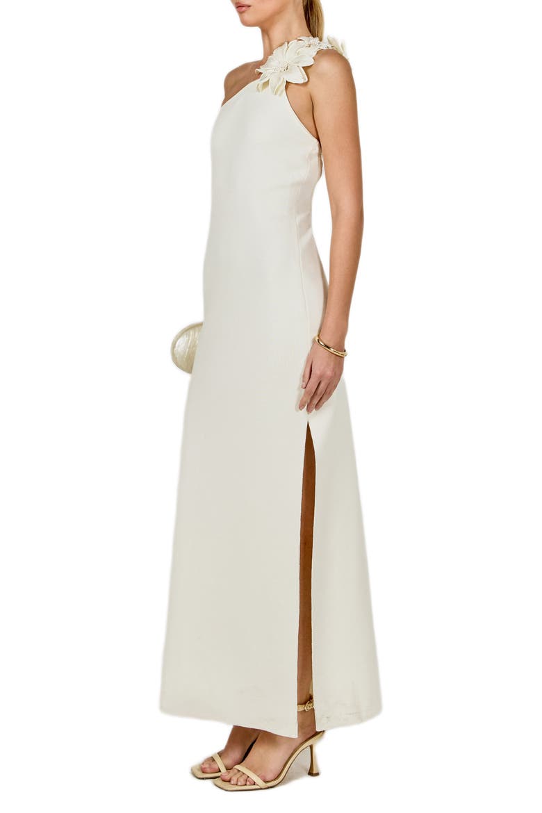 Flower One-Shoulder Knit Maxi Dress, Alternate, color, OFF WHITE