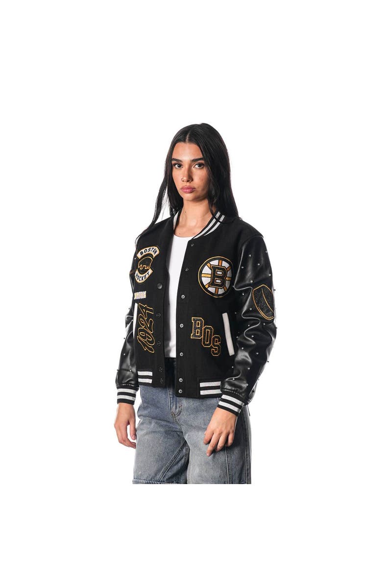 THE WILD COLLECTIVE Women's The Wild Collective Black Boston Bruins Full-Snap Varsity  Jacket, Alternate, color, Black