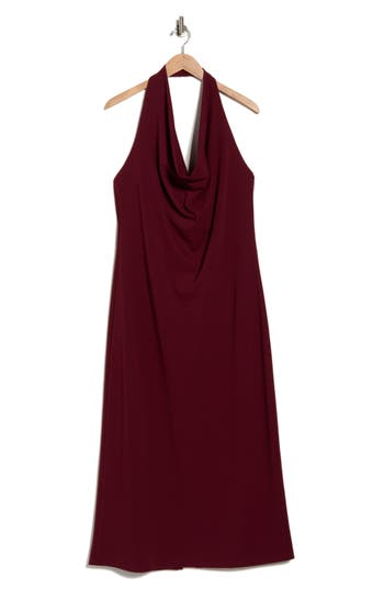 Renee C Draped Halter Neck Maxi Dress In Burgundy