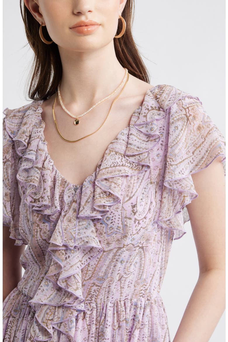Ruffle V-Neck Maxi Dress, Alternate, color, PURPLE- BLUE ANTIQUE PAISLEY