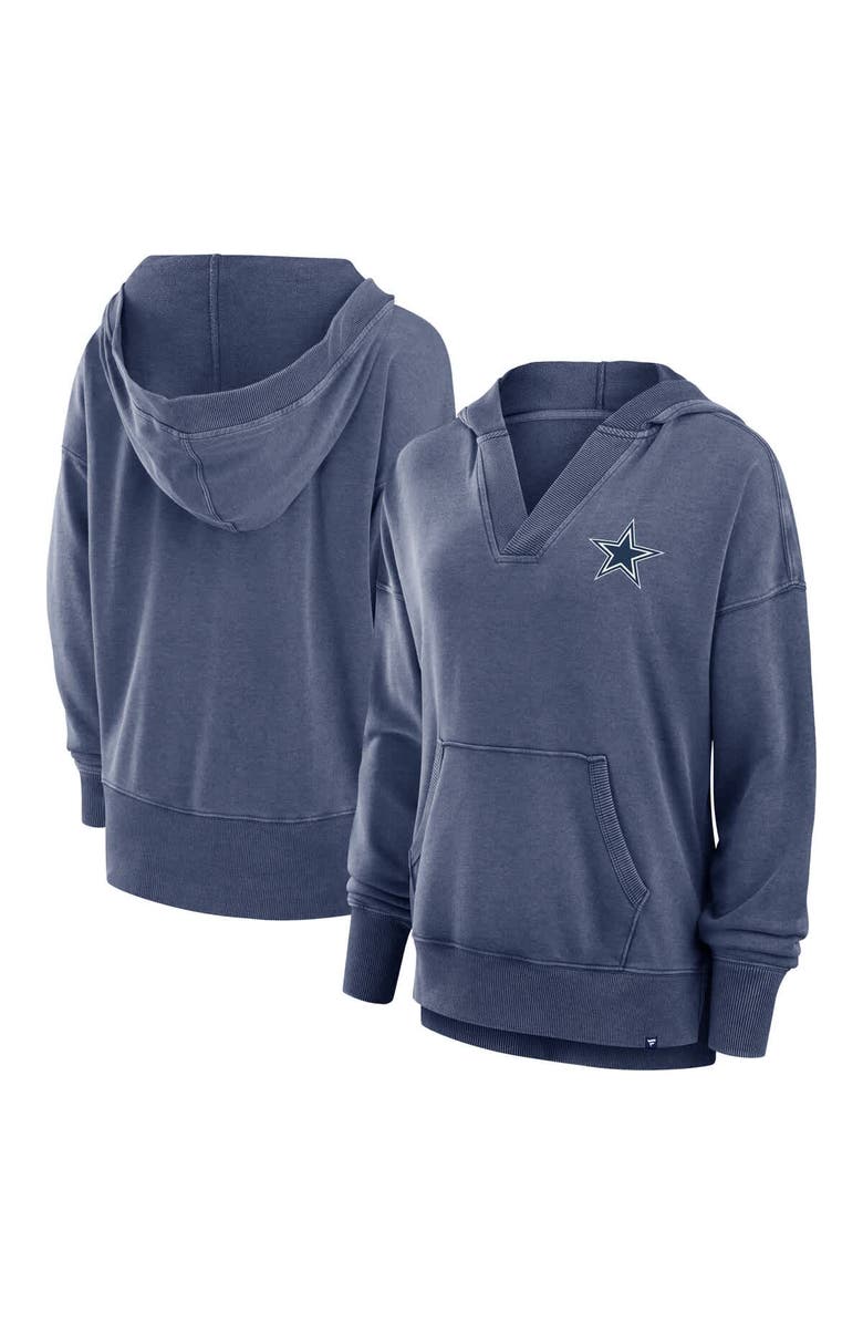FANATICS Women's Fanatics  Heather Navy Dallas Cowboys Initiative Snow Wash French Terry V-Neck Pullover Hoodie, Main, color, Heather Navy