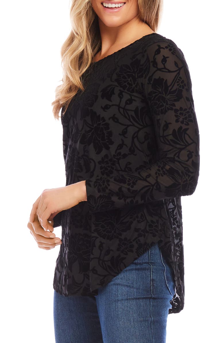 Karen Kane Floral Velvet Burnout Shirttail Top, Alternate, color,