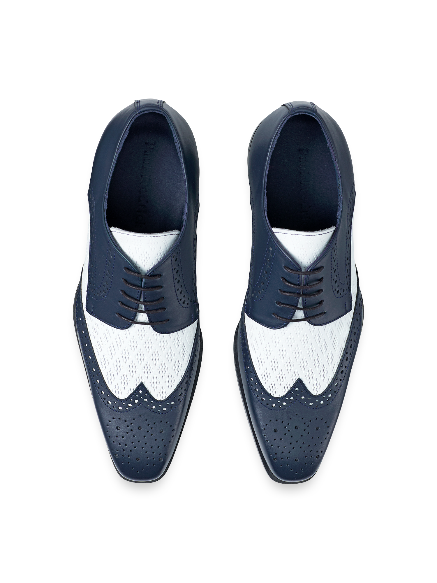 Paul Fredrick Leather Wing Tip Derby Shoes, Alternate, color, Navy/White