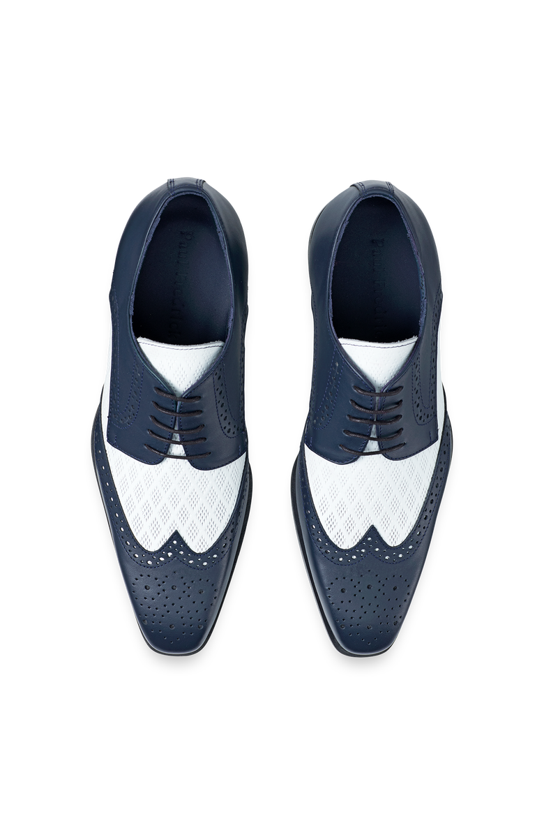 Paul Fredrick Leather Wing Tip Derby Shoes, Alternate, color, Navy/White