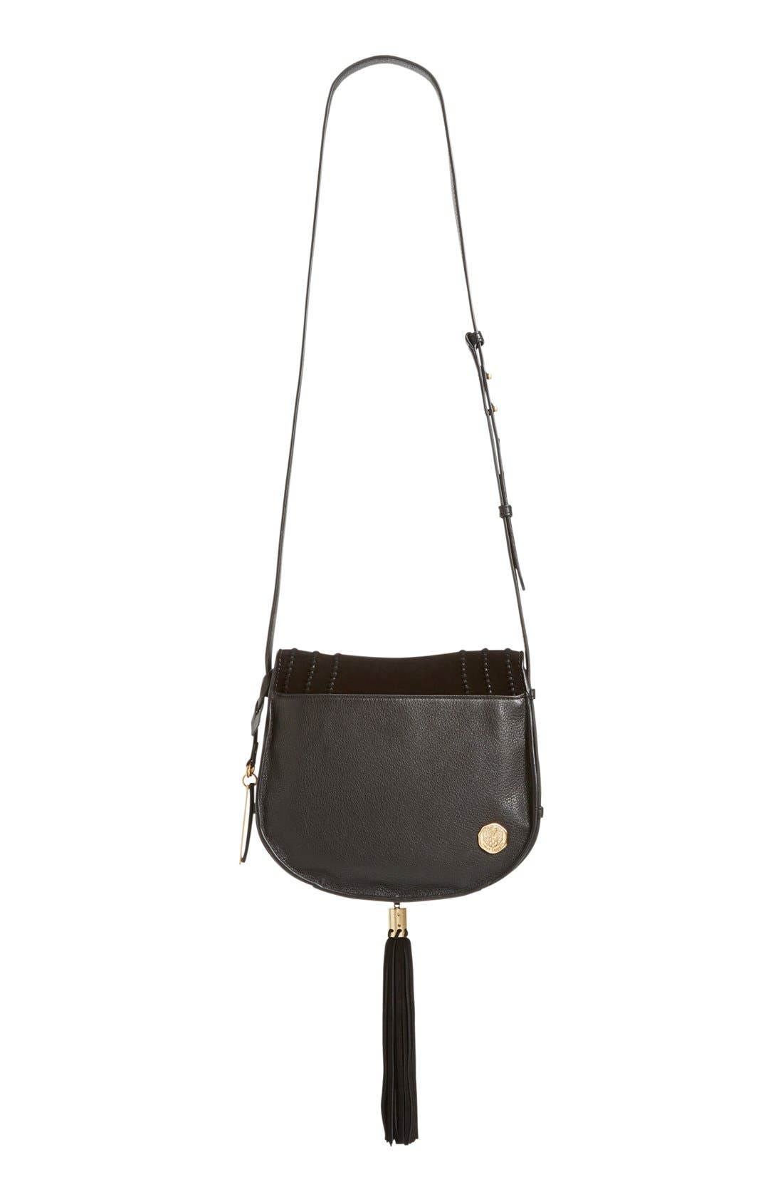 Vince Camuto 'Izzi' Tassel Leather & Suede Crossbody Bag, Alternate, color, 