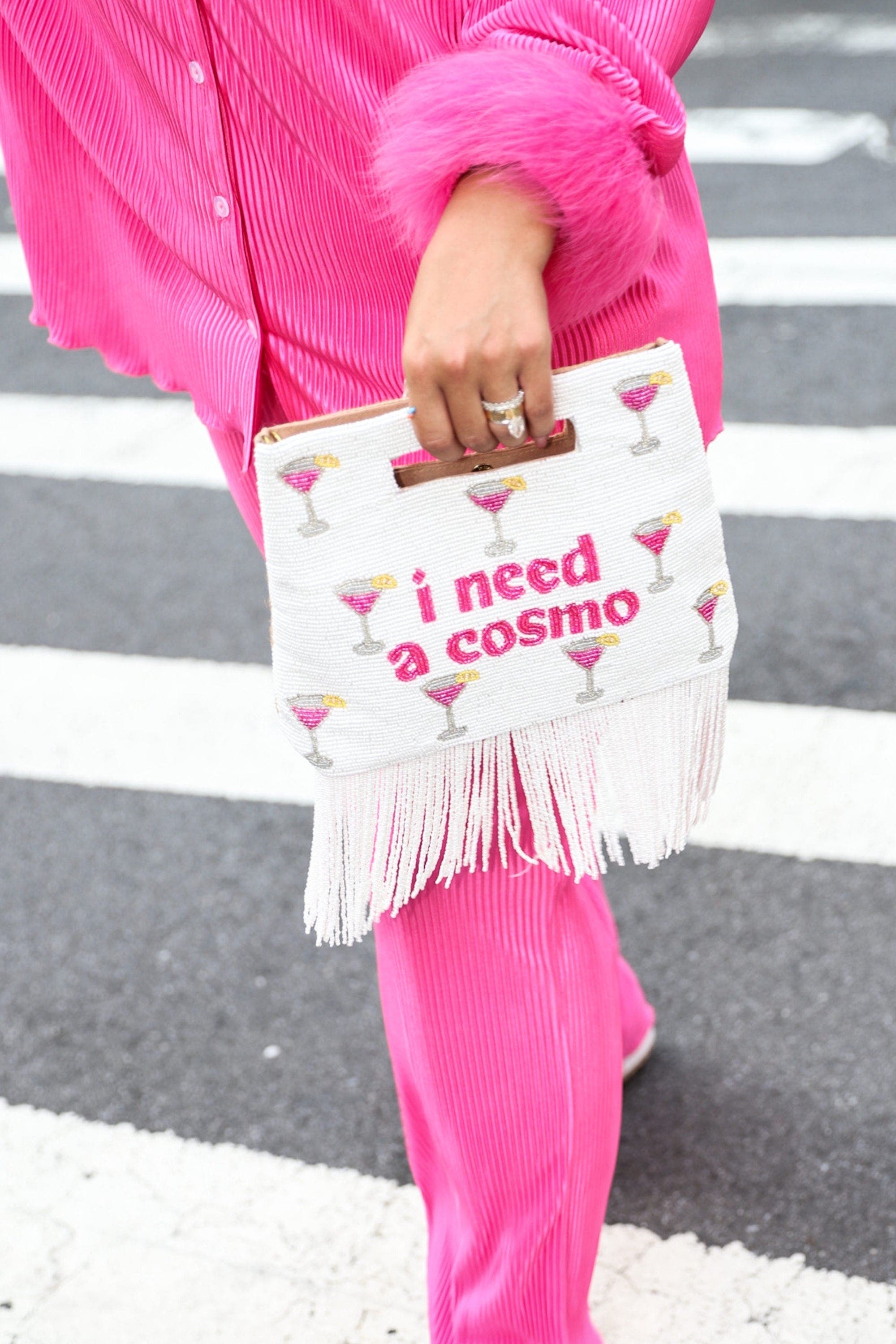 Island to East Side I Need a Cosmo Handle Pouch, Fringe, Alternate, color, White