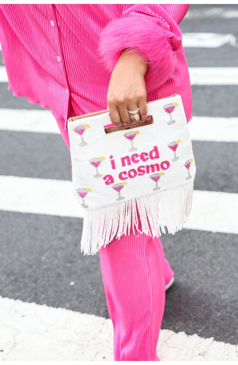 Island to East Side I Need a Cosmo Handle Pouch, Fringe, Alternate, color, White