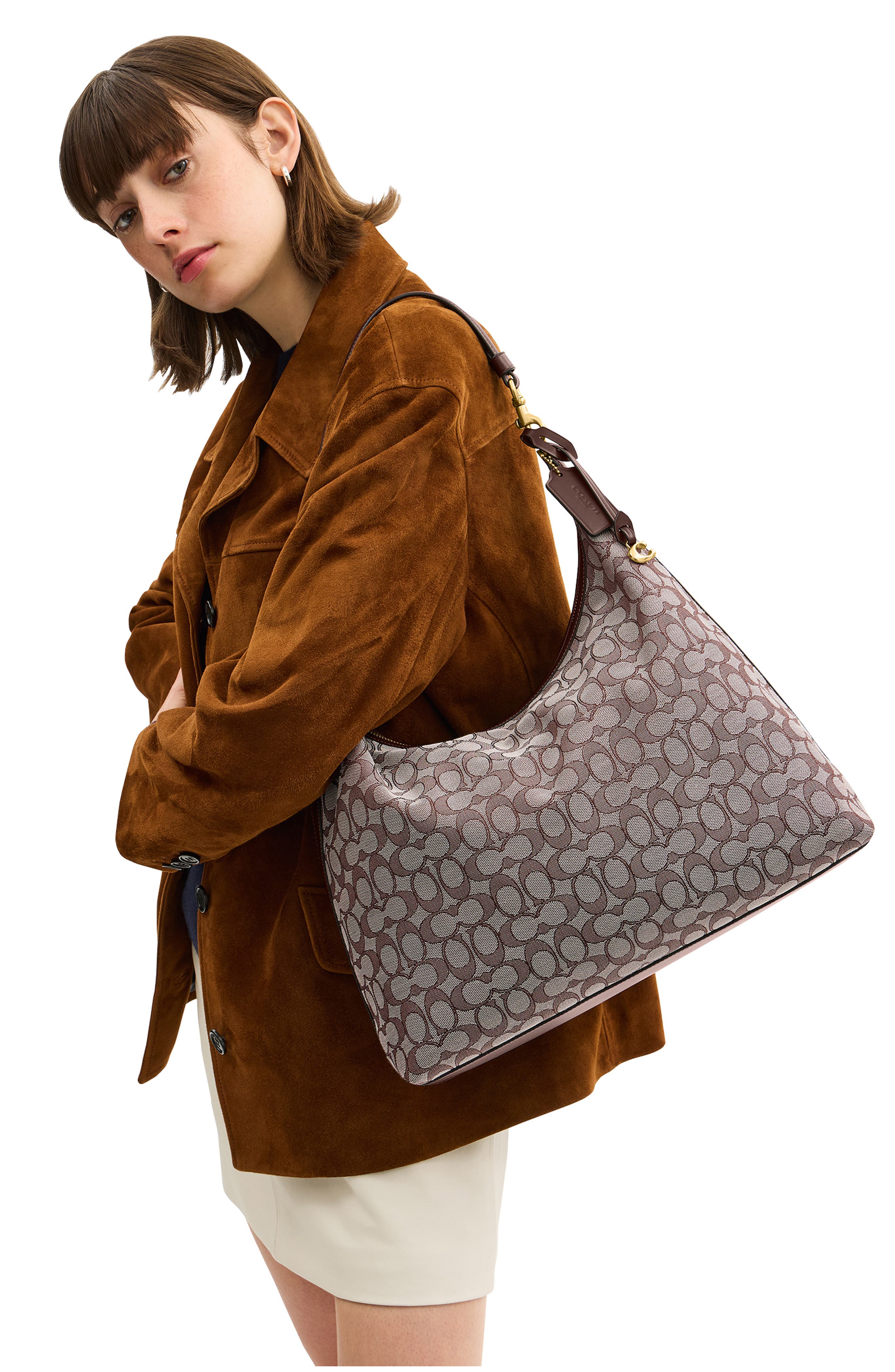 COACH Juliet 38 Signature Jacquard Shoulder Bag, Alternate, color, Oak Maple