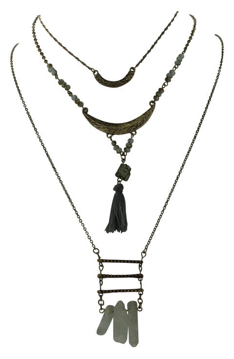 Mixed Tassel & Stone Pendant Layered Necklace