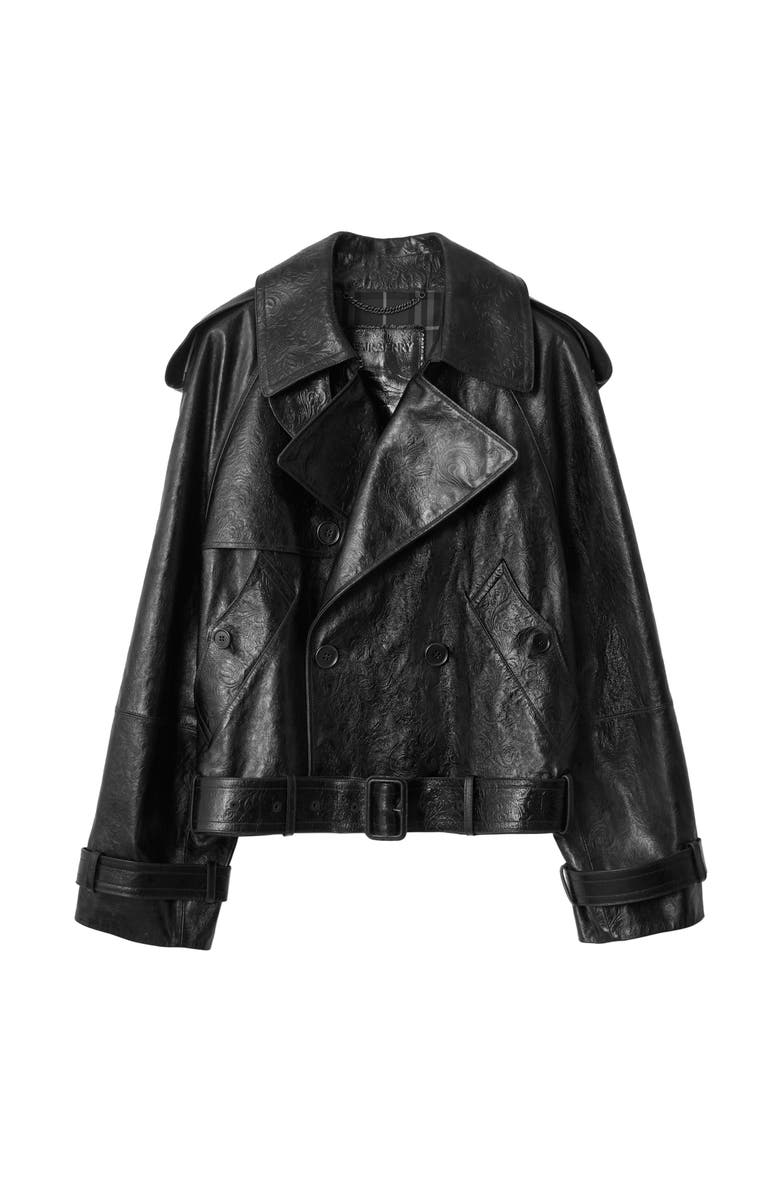 Burberry Cropped Embossed Leather Trench Jacket, Main, color, Silhouette Black