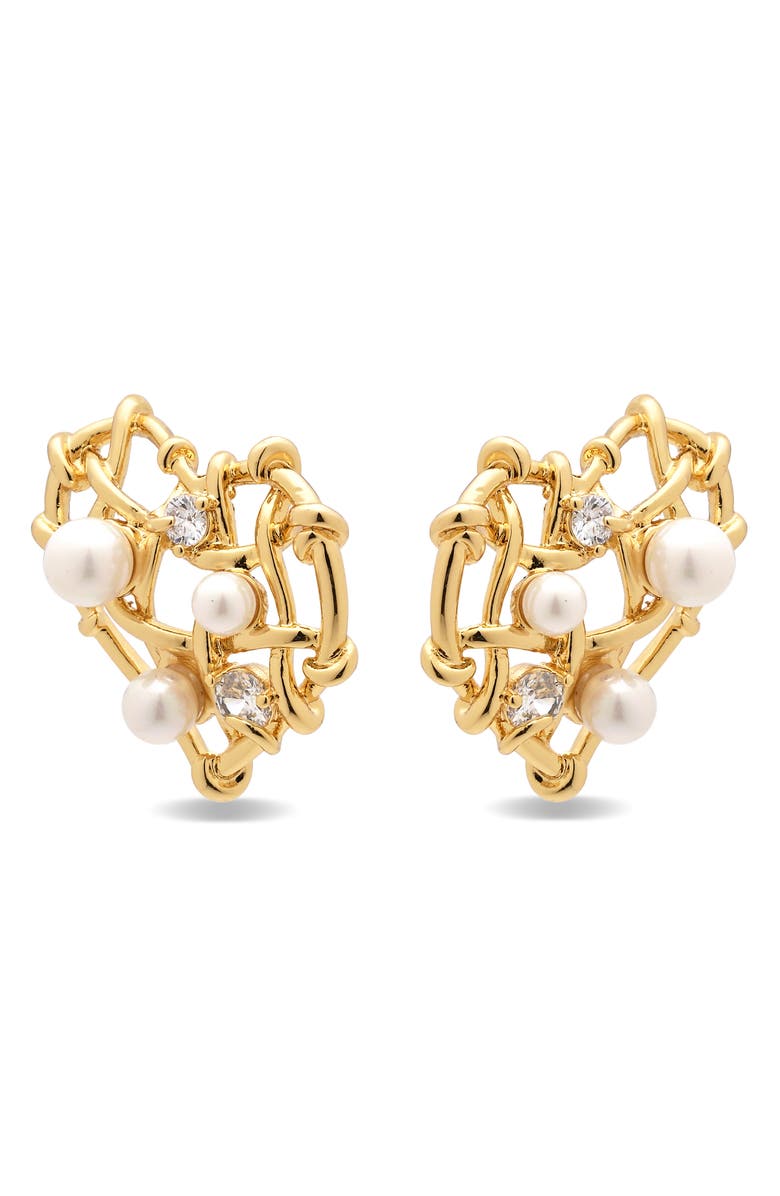EYE CANDY LOS ANGELES Sable Heart Faux Pearl & Cubic Zirconia Earrings, Alternate, color, Gold
