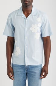 Wax London Didcot Flower Appliqué Cotton & Linen Camp Shirt