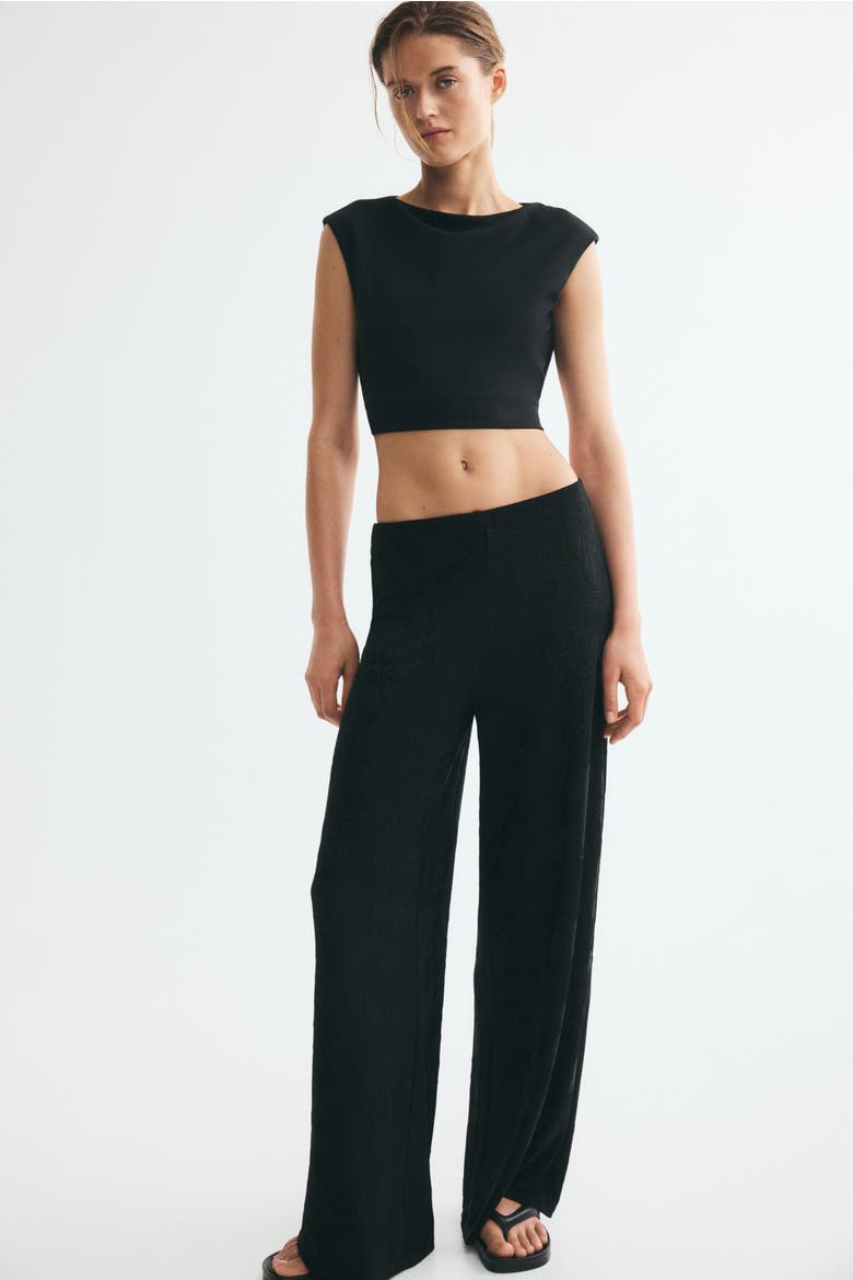 Jacquard Jersey Pull-on Pants, Alternate, color, Black