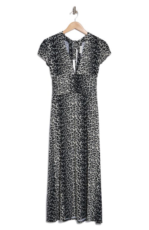 Loveappella Leopard Print Faux Wrap Midi Dress In Gray/black