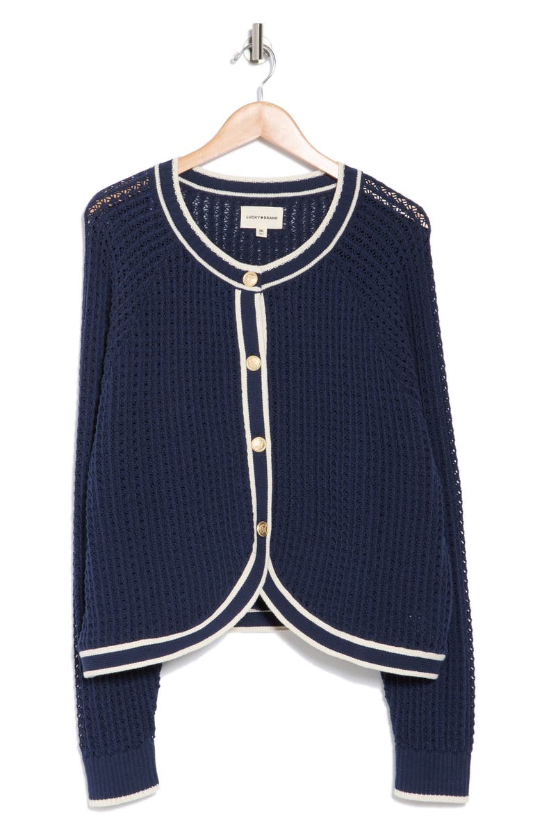 Lucky Brand Cotton Blend Sweater Jacket, Alternate, color, Cadet Navy