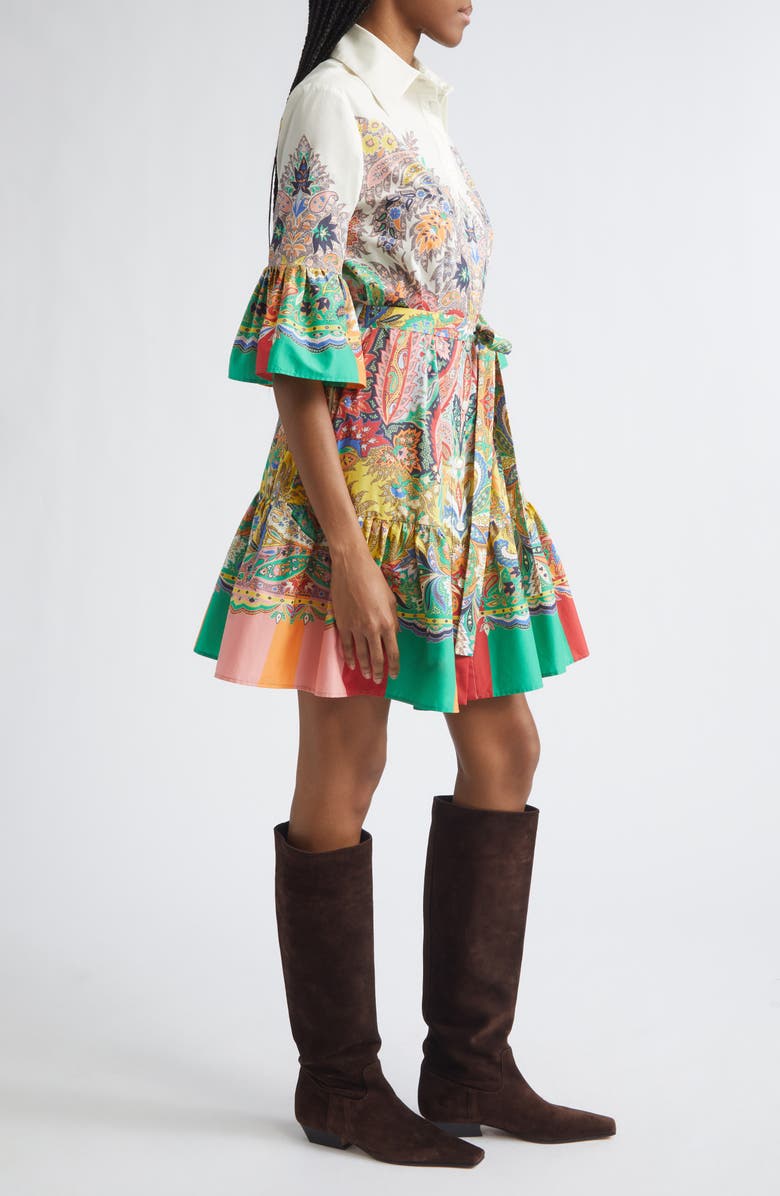 Etro Paisley Print Belted Stretch Cotton Shirtdress, Alternate, color, Print On White Base
