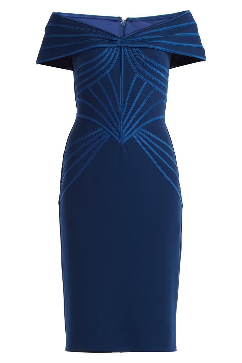 Satin Binding Sheath Cocktail Dress, Alternate, color, NAVY