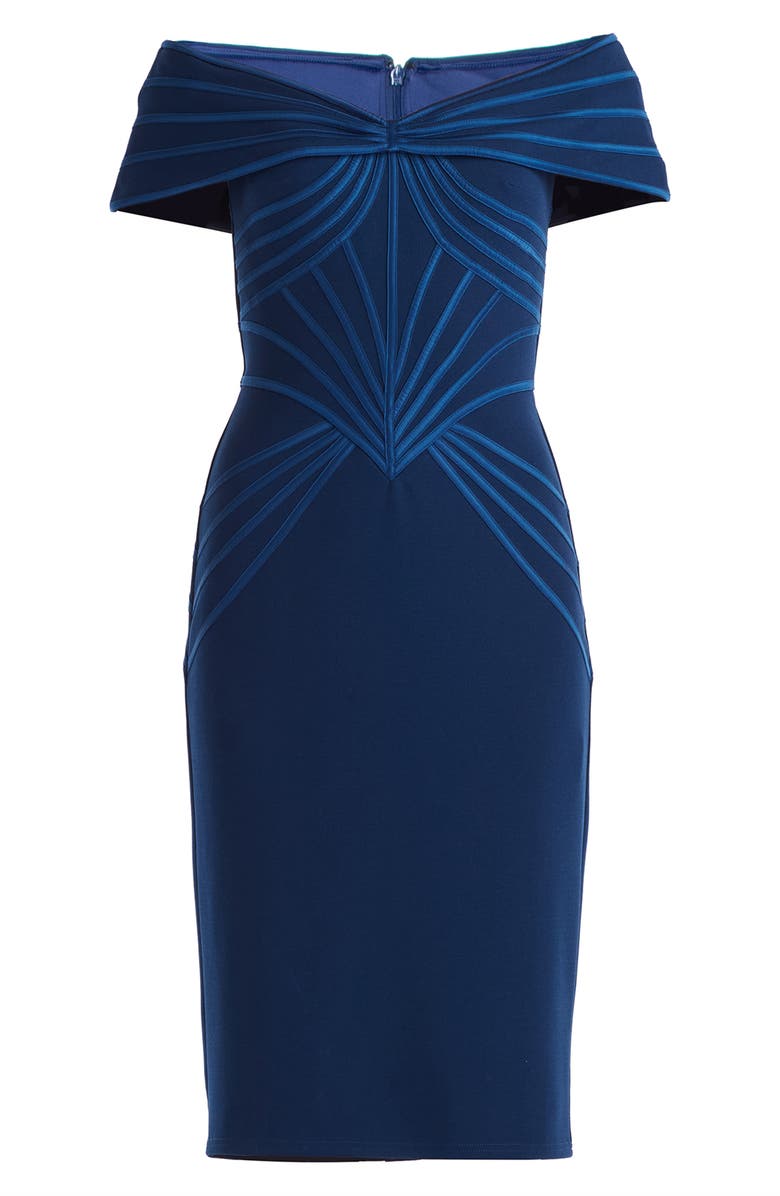 Tadashi Shoji Satin Binding Sheath Cocktail Dress, Alternate, color, Navy