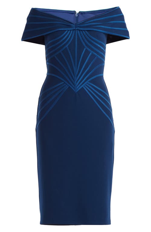 Tadashi Shoji Satin Binding Sheath Cocktail Dress In Blue