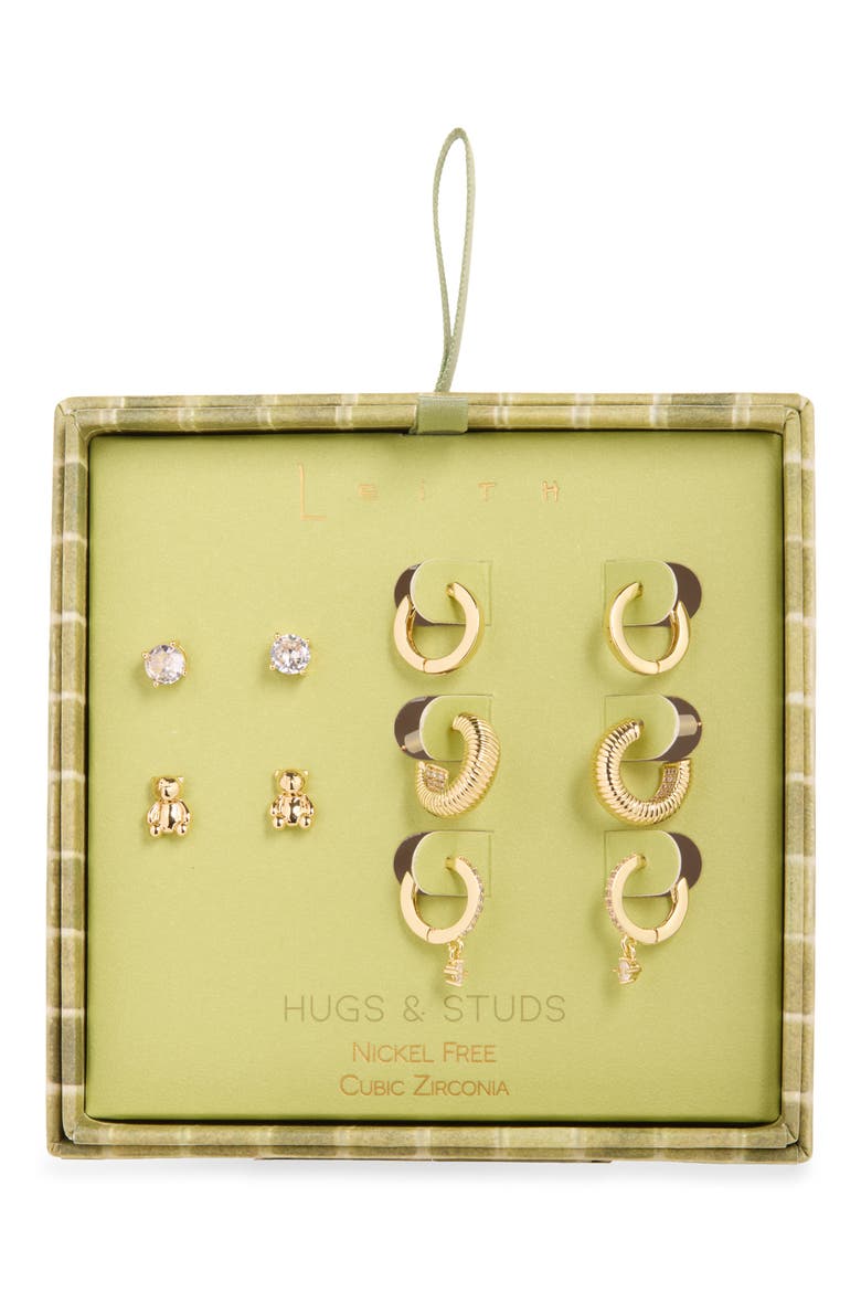 5-Pack Teddy Huggie & Stud Earrings, Main, color, CLEAR- GOLD