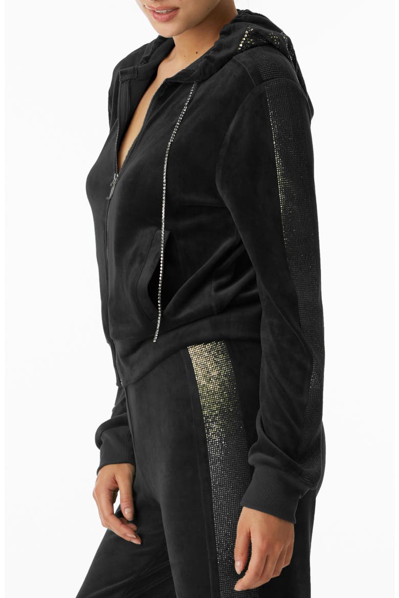 Anniversary Velour Hooded Zip Track Jacket, Alternate, color, BLACK