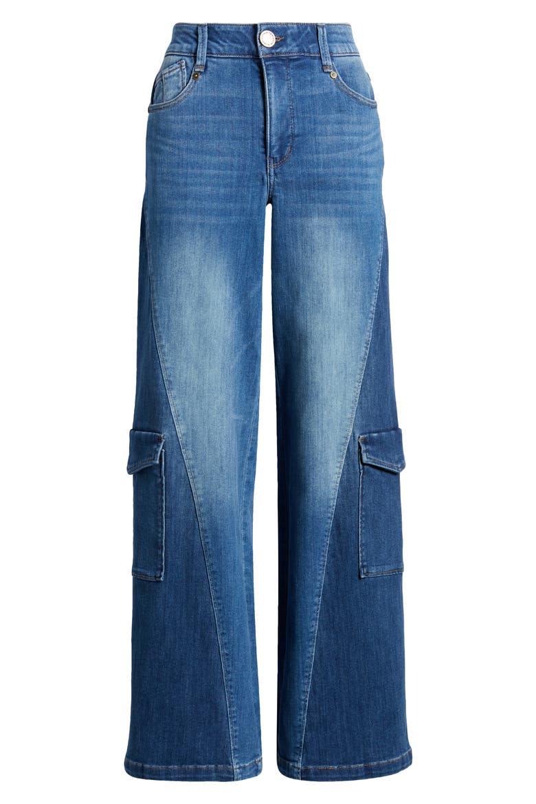 'Ab'Solution Colorblock Wide Leg Cargo Jeans, Alternate, color, MID BLUE/ BLUE